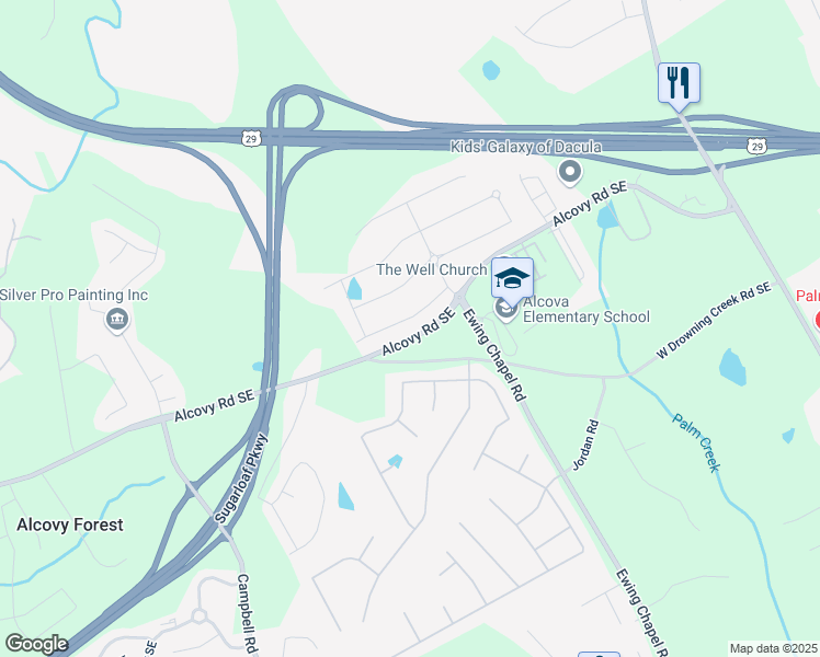 map of restaurants, bars, coffee shops, grocery stores, and more near 1991 Vidalia Court in Dacula