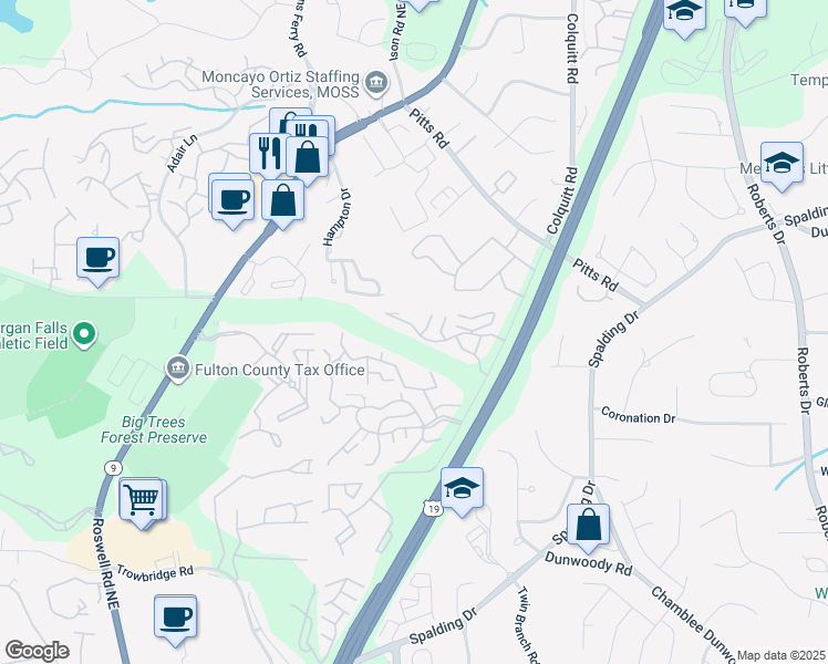 map of restaurants, bars, coffee shops, grocery stores, and more near 1610 Wingate Way in Sandy Springs