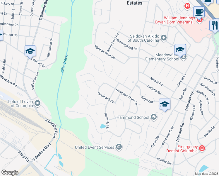 map of restaurants, bars, coffee shops, grocery stores, and more near 409 Hampton Trace Lane in Columbia
