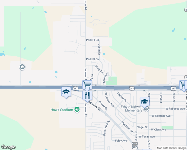 map of restaurants, bars, coffee shops, grocery stores, and more near 1509 Rita Lane in Iowa Park