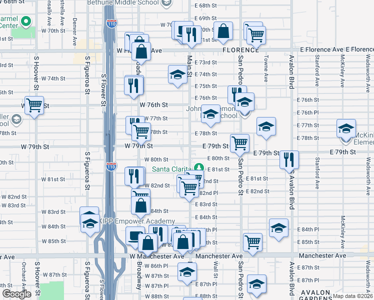 map of restaurants, bars, coffee shops, grocery stores, and more near 7913 Main Street in Los Angeles
