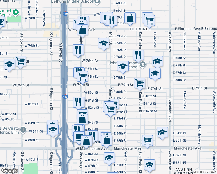 map of restaurants, bars, coffee shops, grocery stores, and more near 7913 Main Street in Los Angeles