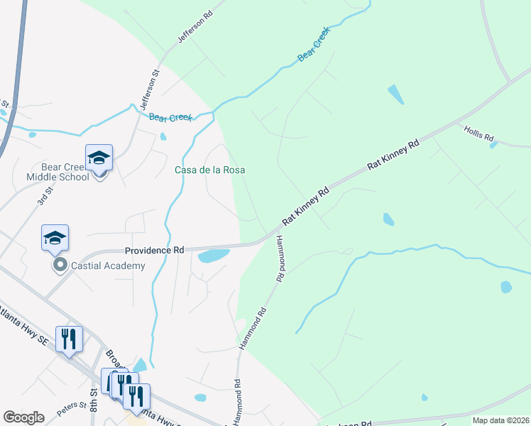map of restaurants, bars, coffee shops, grocery stores, and more near 511 Providence Circle in Statham