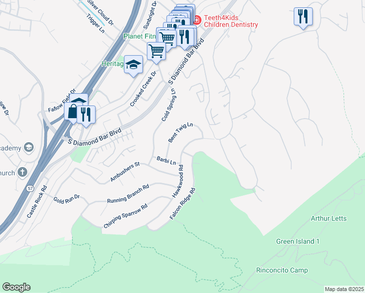 map of restaurants, bars, coffee shops, grocery stores, and more near 3259 Hawkwood Road in Diamond Bar