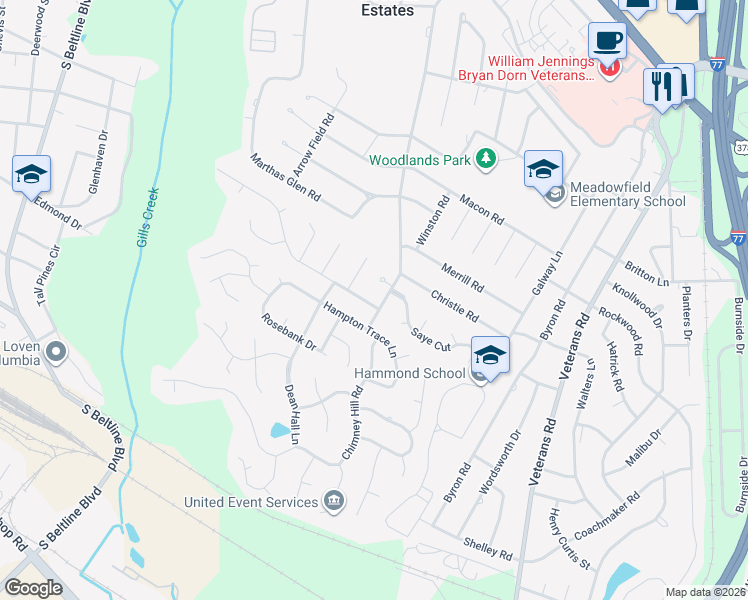 map of restaurants, bars, coffee shops, grocery stores, and more near 6115 Hampton Leas Lane in Columbia