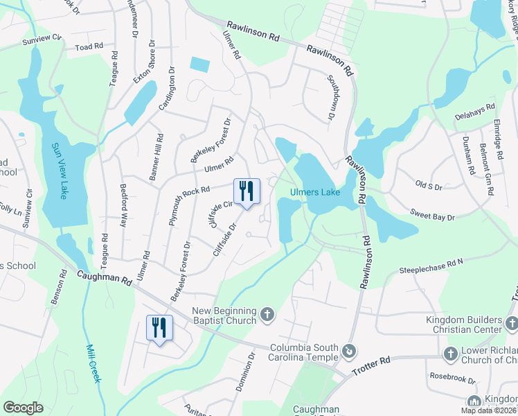 map of restaurants, bars, coffee shops, grocery stores, and more near 97 Ligustrum Lane in Columbia