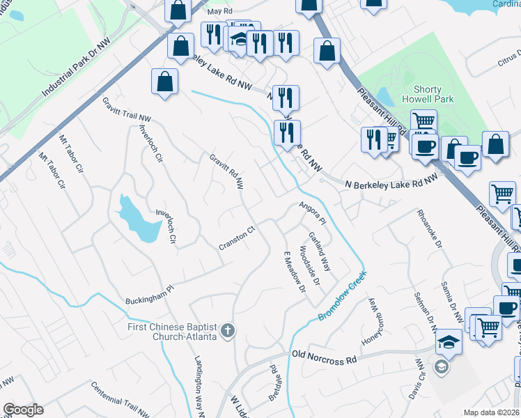map of restaurants, bars, coffee shops, grocery stores, and more near 3950 Genoa Ct in Duluth