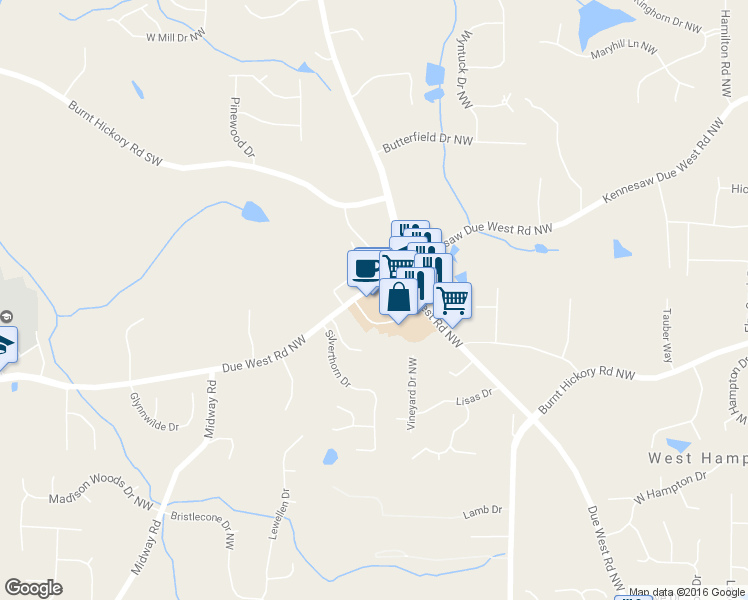 map of restaurants, bars, coffee shops, grocery stores, and more near 3960 Mary Eliza trc in Marietta