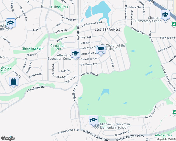 map of restaurants, bars, coffee shops, grocery stores, and more near 15770 Country Club Drive in Chino Hills