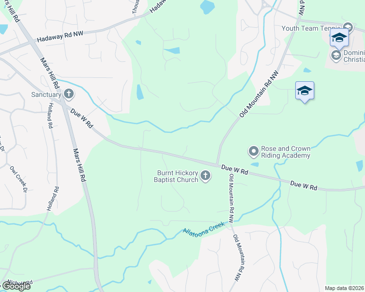 map of restaurants, bars, coffee shops, grocery stores, and more near 5080 Due West Road Northwest in Powder Springs