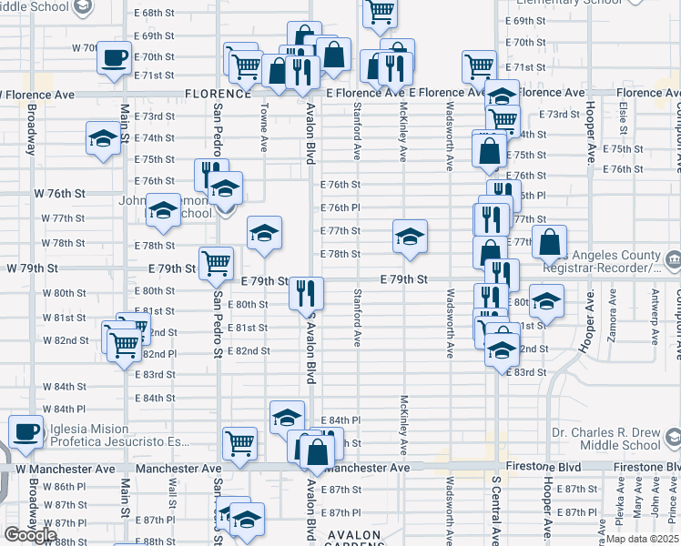 map of restaurants, bars, coffee shops, grocery stores, and more near in Los Angeles