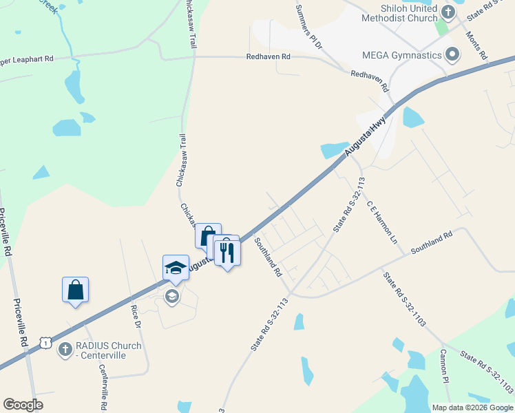 map of restaurants, bars, coffee shops, grocery stores, and more near 3970 Augusta Hwy in Gilbert