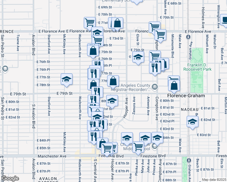 map of restaurants, bars, coffee shops, grocery stores, and more near 1209 Nadeau Street in Los Angeles