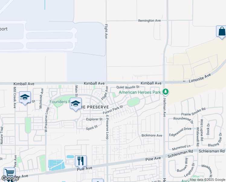 map of restaurants, bars, coffee shops, grocery stores, and more near 8540 Blue Spruce Street in Chino