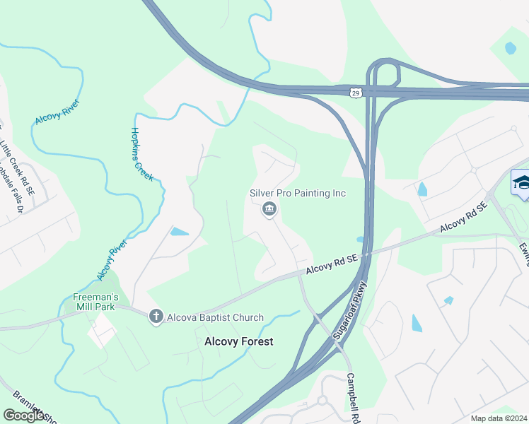 map of restaurants, bars, coffee shops, grocery stores, and more near 595 Alcovy Springs Drive Southeast in Lawrenceville