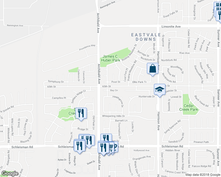 map of restaurants, bars, coffee shops, grocery stores, and more near 14126 Bay Circle in Corona