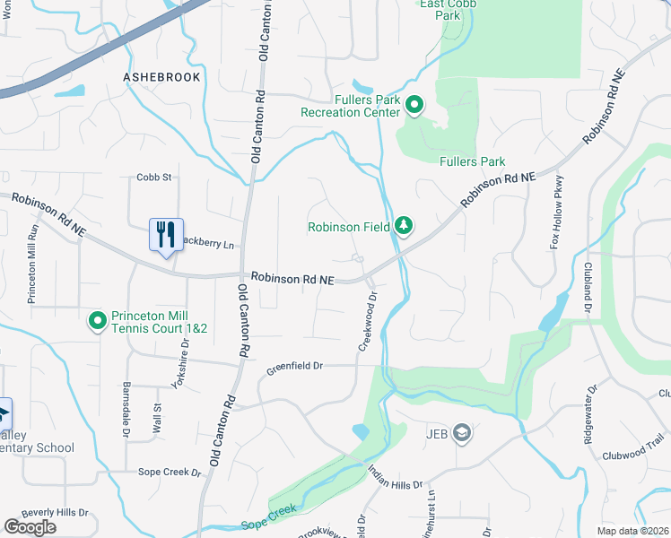 map of restaurants, bars, coffee shops, grocery stores, and more near 3206 Teaberry Way in Marietta