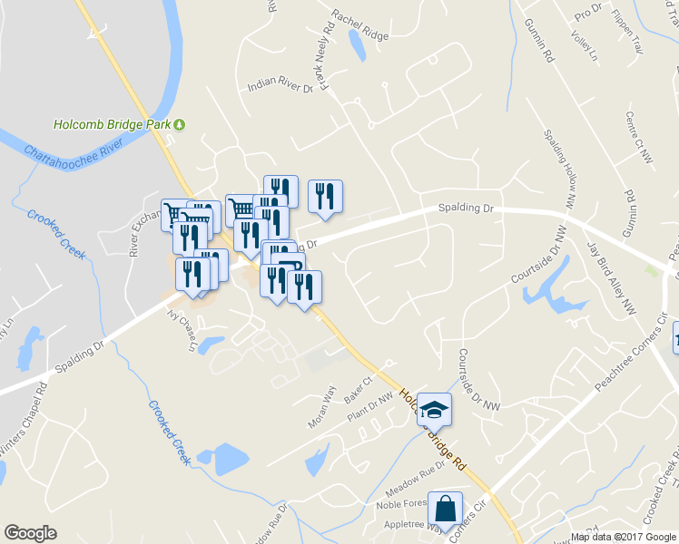 map of restaurants, bars, coffee shops, grocery stores, and more near 6287 Rosecommon Drive Northwest in Norcross