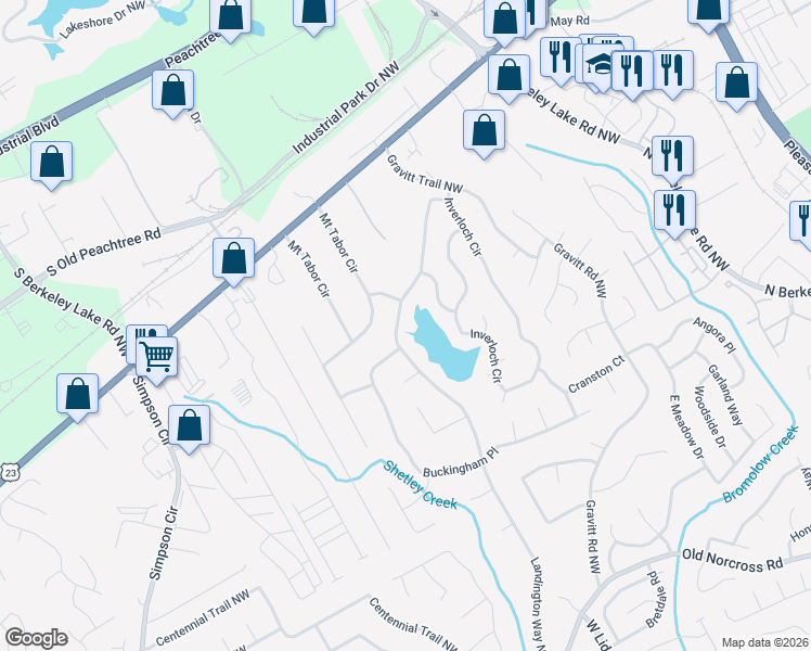 map of restaurants, bars, coffee shops, grocery stores, and more near 2885 Landington Way Northwest in Duluth