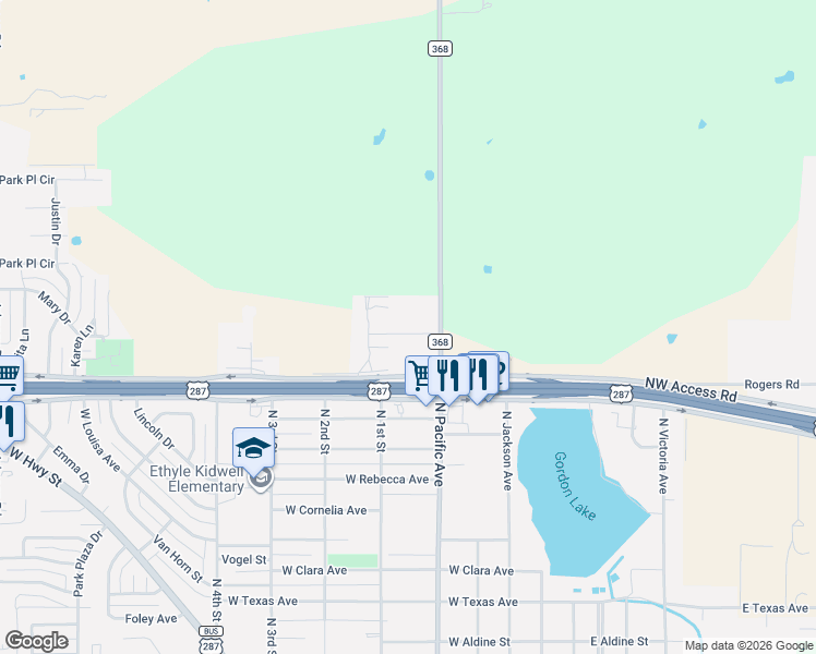 map of restaurants, bars, coffee shops, grocery stores, and more near 511 Callie Lane in Iowa Park