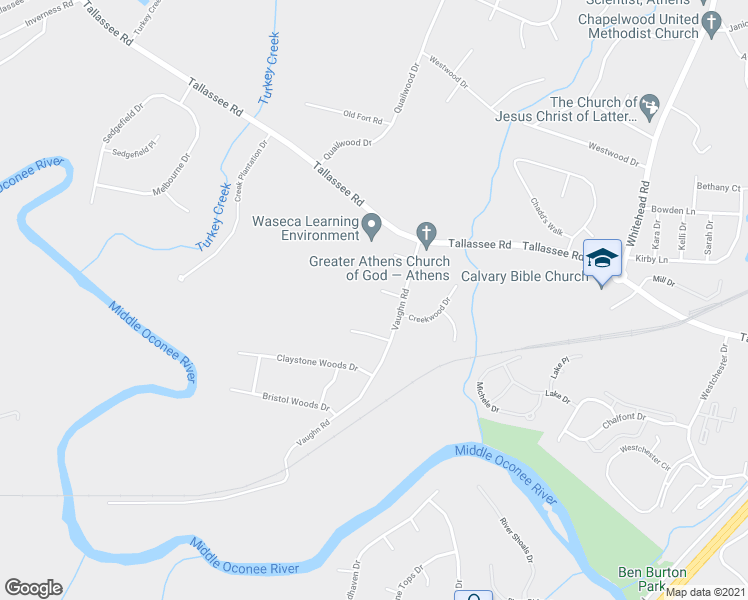 map of restaurants, bars, coffee shops, grocery stores, and more near 131 Pinehurst Court in Athens
