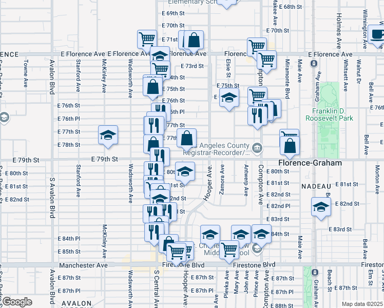 map of restaurants, bars, coffee shops, grocery stores, and more near 1209 Nadeau Street in Los Angeles