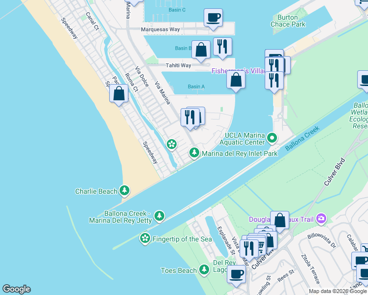 map of restaurants, bars, coffee shops, grocery stores, and more near 146 Channel Pointe Court in Marina del Rey