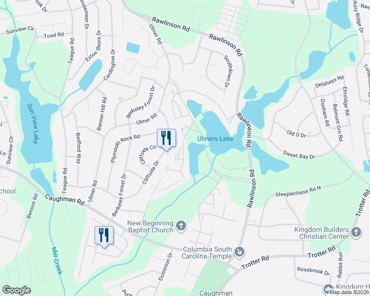 map of restaurants, bars, coffee shops, grocery stores, and more near 79 Ridge Lake Drive in Columbia