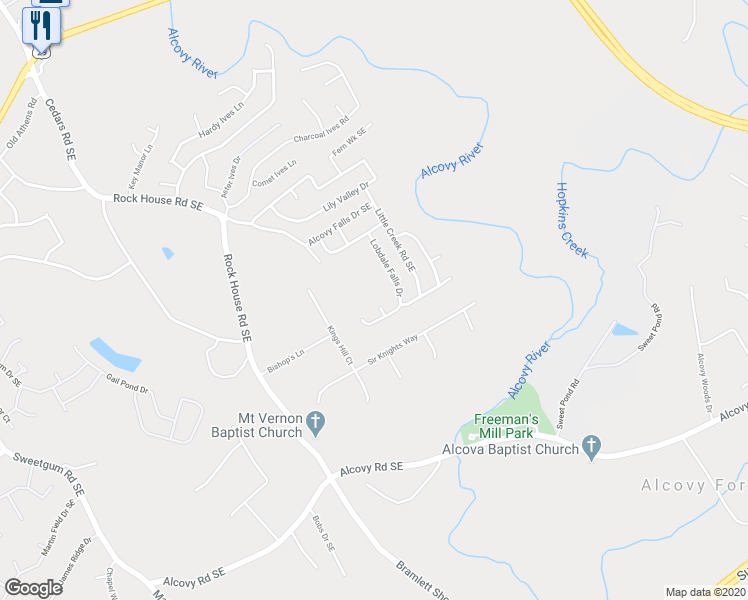 map of restaurants, bars, coffee shops, grocery stores, and more near 507 Round Rock Trail Southeast in Lawrenceville