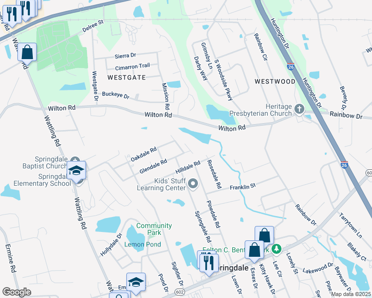 map of restaurants, bars, coffee shops, grocery stores, and more near 3005 Glendale Road in West Columbia