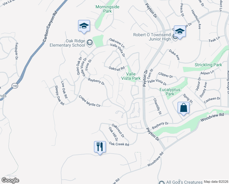 map of restaurants, bars, coffee shops, grocery stores, and more near 15737 Altamira Drive in Chino Hills
