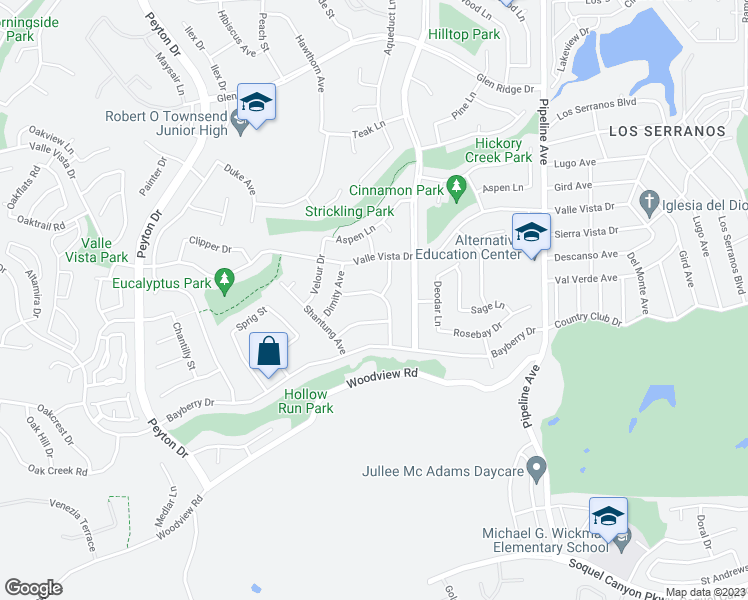 map of restaurants, bars, coffee shops, grocery stores, and more near 3767 Madras Drive in Chino Hills