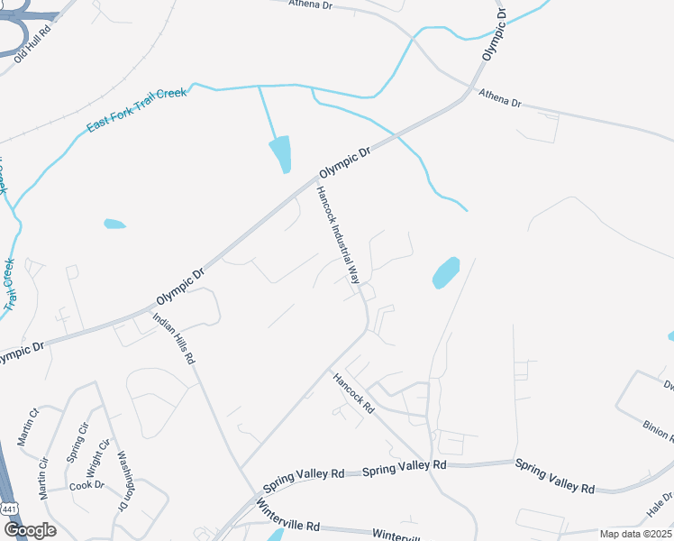 map of restaurants, bars, coffee shops, grocery stores, and more near 725 Hancock Industrial Way in Athens