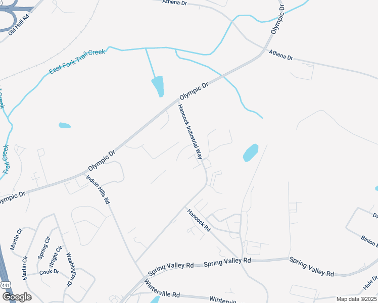 map of restaurants, bars, coffee shops, grocery stores, and more near 725 Hancock Industrial Way in Athens