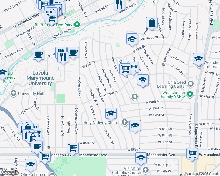 map of restaurants, bars, coffee shops, grocery stores, and more near 7947 Dunbarton Avenue in Los Angeles