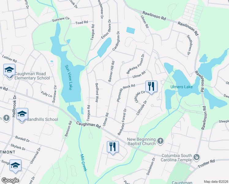 map of restaurants, bars, coffee shops, grocery stores, and more near 2908 Ulmer Road in Columbia