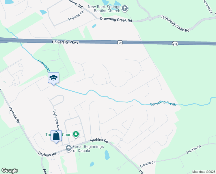 map of restaurants, bars, coffee shops, grocery stores, and more near 2837 James Henry Drive in Dacula