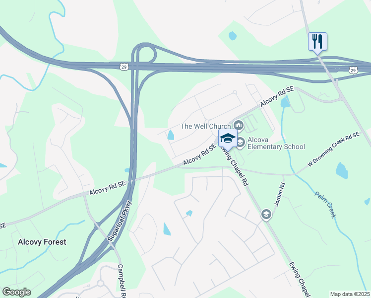 map of restaurants, bars, coffee shops, grocery stores, and more near 1950 Vidalia Court in Dacula