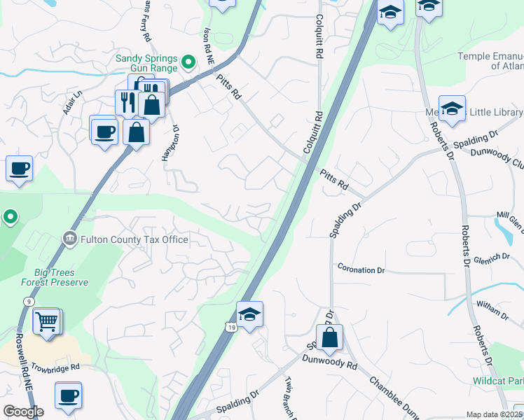 map of restaurants, bars, coffee shops, grocery stores, and more near 2017 Wingate Way in Sandy Springs
