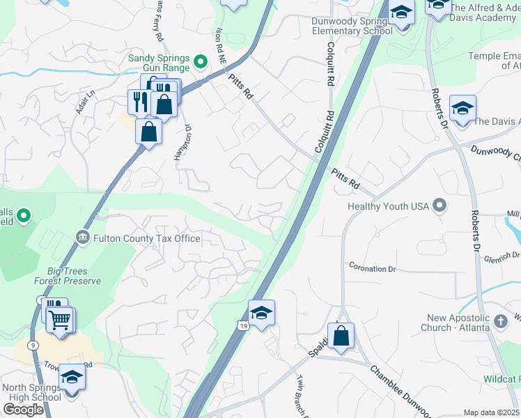 map of restaurants, bars, coffee shops, grocery stores, and more near 2017 Wingate Way in Sandy Springs