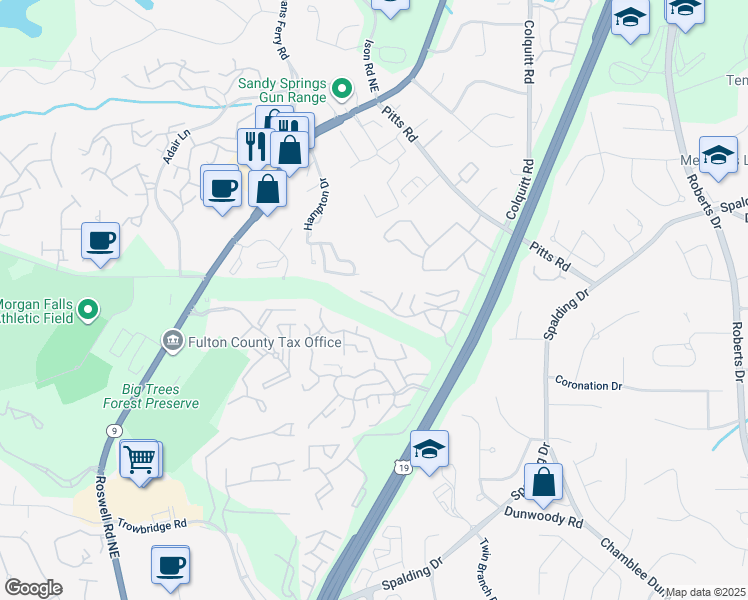 map of restaurants, bars, coffee shops, grocery stores, and more near 1610 Wingate Way in Sandy Springs