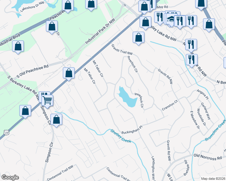 map of restaurants, bars, coffee shops, grocery stores, and more near 2885 Landington Way Northwest in Duluth