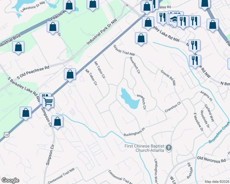 map of restaurants, bars, coffee shops, grocery stores, and more near 2896 Landington Way Northwest in Duluth
