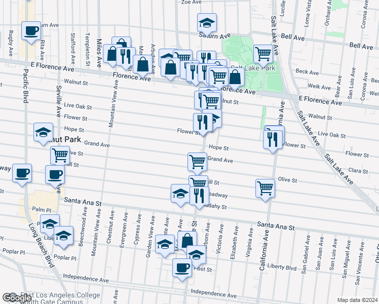 map of restaurants, bars, coffee shops, grocery stores, and more near 18638 Vincennes Street in Los Angeles