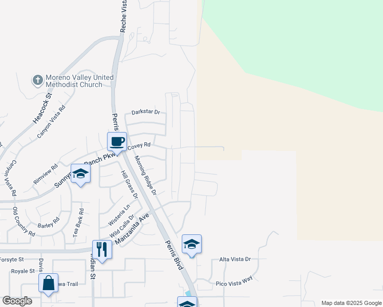 map of restaurants, bars, coffee shops, grocery stores, and more near 10529 Cloud Haven Drive in Moreno Valley