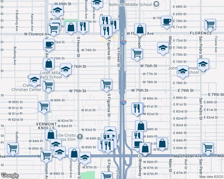 map of restaurants, bars, coffee shops, grocery stores, and more near in Los Angeles