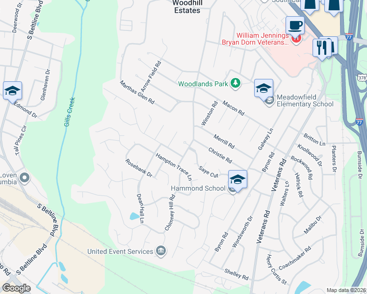 map of restaurants, bars, coffee shops, grocery stores, and more near 6115 Hampton Leas Lane in Columbia