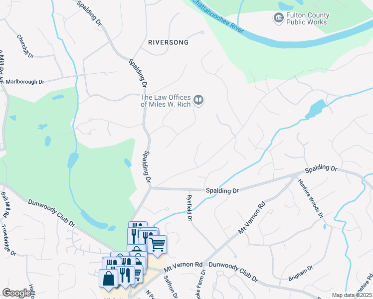 map of restaurants, bars, coffee shops, grocery stores, and more near 7780 Jett Ferry Road in Atlanta