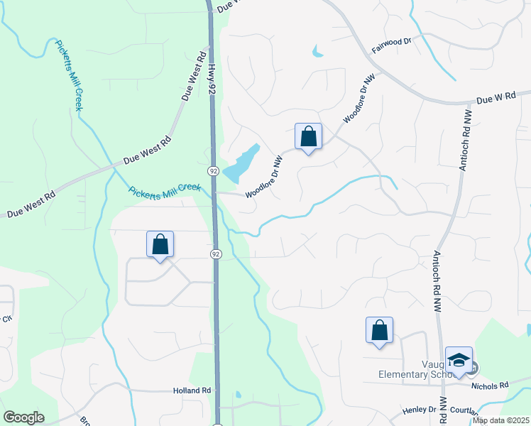 map of restaurants, bars, coffee shops, grocery stores, and more near 492 Broadstone Way in Acworth