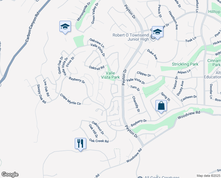 map of restaurants, bars, coffee shops, grocery stores, and more near 15740 Willow Run Drive in Chino Hills